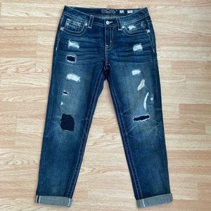 Miss Me Boyfriend Ankle Destroyed Patched Ripped Cuffed Jeans 26
